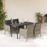 5 Piece Garden Dining Set with Cushions Light Grey Poly Rattan