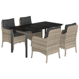 5 Piece Garden Dining Set with Cushions Light Grey Poly Rattan