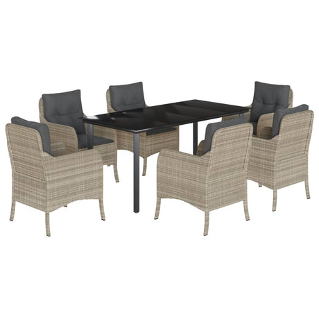 7 Piece Garden Dining Set with Cushions Light Grey Poly Rattan