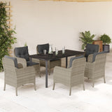 7 Piece Garden Dining Set with Cushions Light Grey Poly Rattan