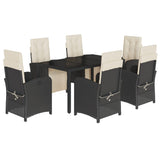 7 Piece Garden Dining Set with Cushions Black Poly Rattan