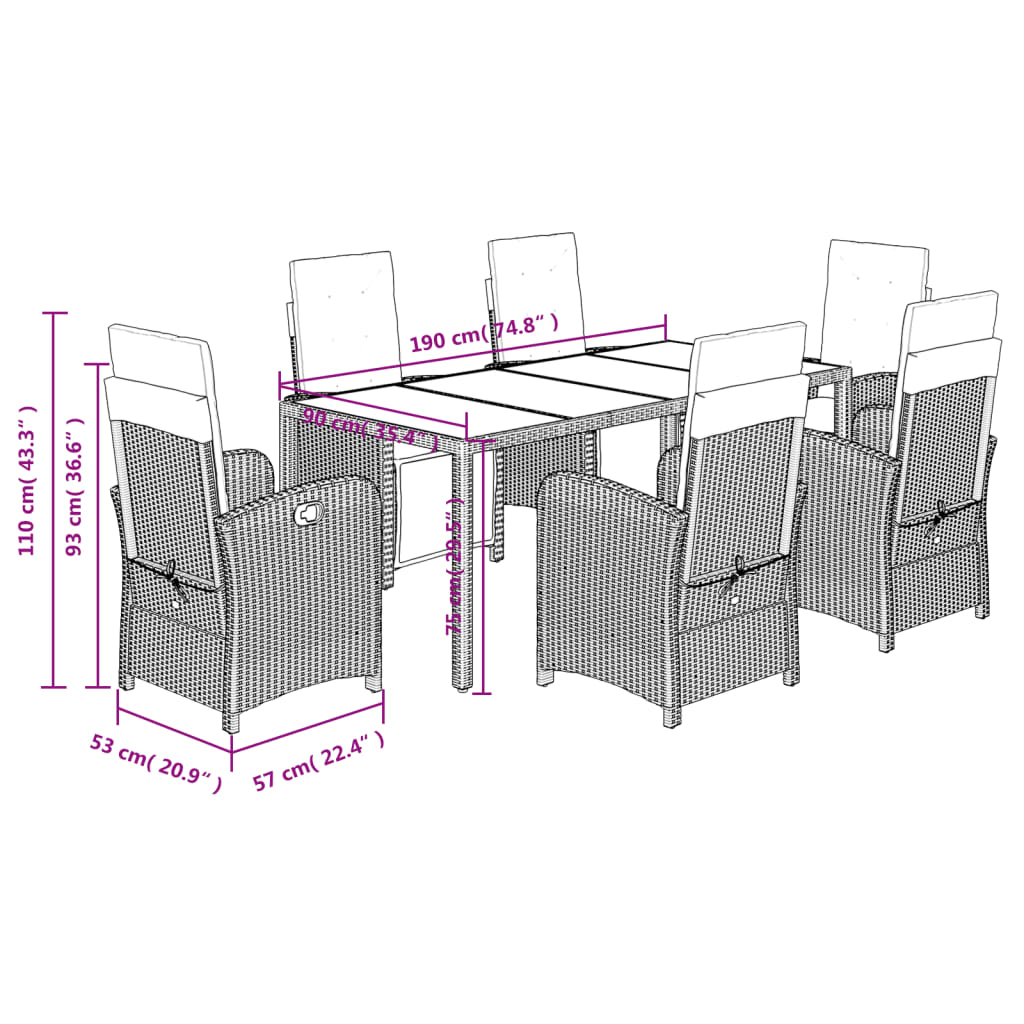 7 Piece Garden Dining Set with Cushions Black Poly Rattan