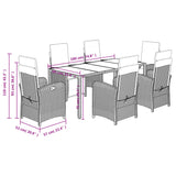7 Piece Garden Dining Set with Cushions Black Poly Rattan