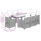 9 Piece Garden Dining Set with Cushions Black Poly Rattan