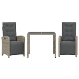 3 Piece Bistro Set with Cushions Grey Poly Rattan