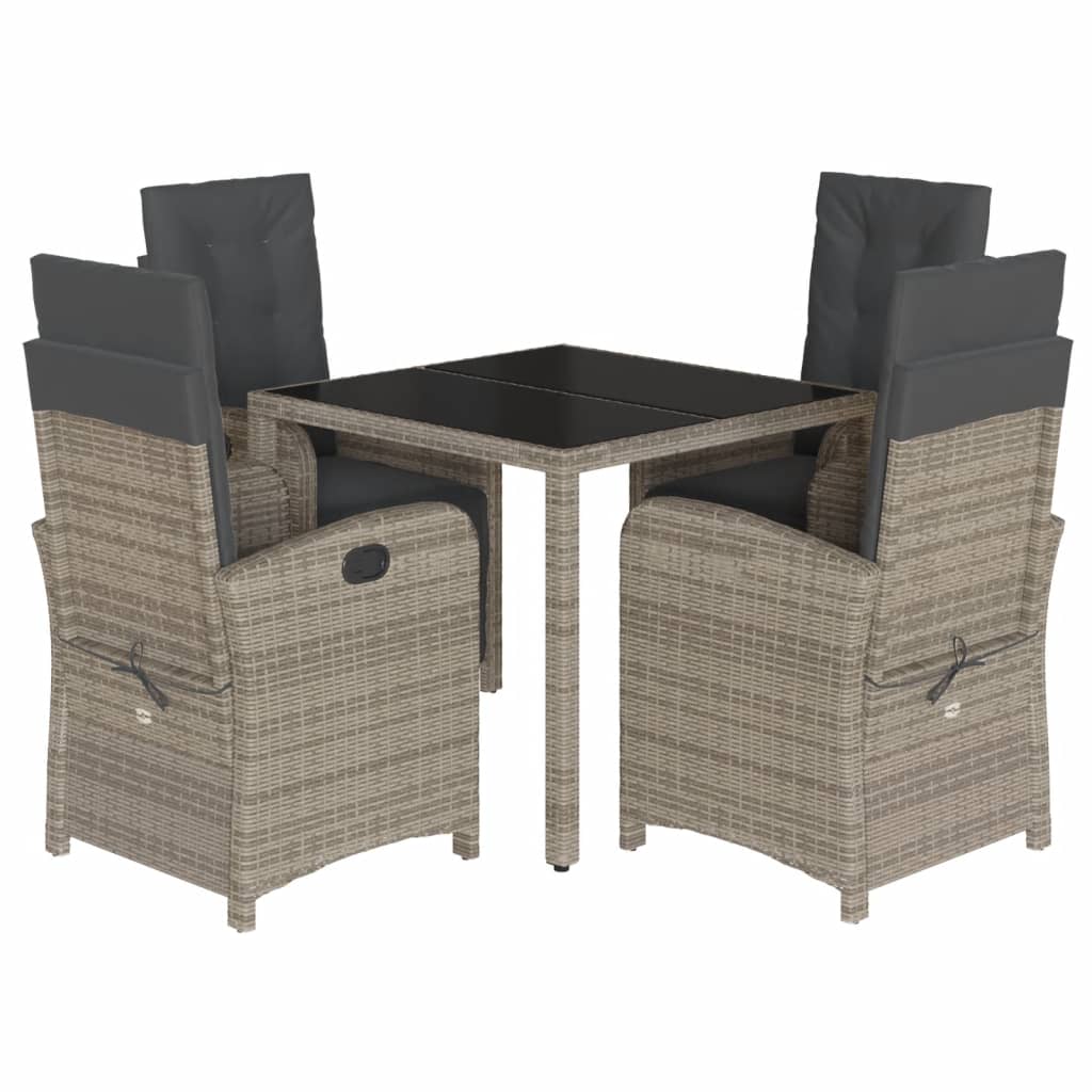 5 Piece Garden Dining Set with Cushions Grey Poly Rattan