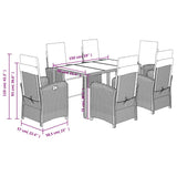 7 Piece Garden Dining Set with Cushions Grey Poly Rattan