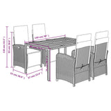 5 Piece Garden Dining Set with Cushions Black Poly Rattan