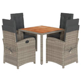 5 Piece Garden Dining Set with Cushions Grey Poly Rattan