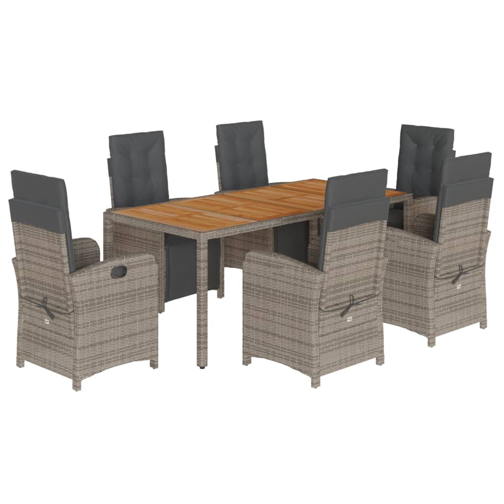 7 Piece Garden Dining Set with Cushions Grey Poly Rattan