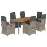 7 Piece Garden Dining Set with Cushions Grey Poly Rattan