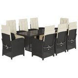 9 Piece Garden Dining Set with Cushions Black Poly Rattan