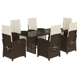 7 Piece Garden Dining Set with Cushions Brown Poly Rattan