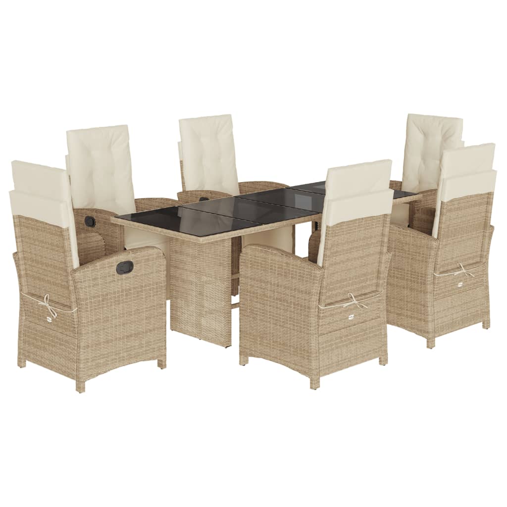 7 Piece Garden Dining Set with Cushions Beige Poly Rattan