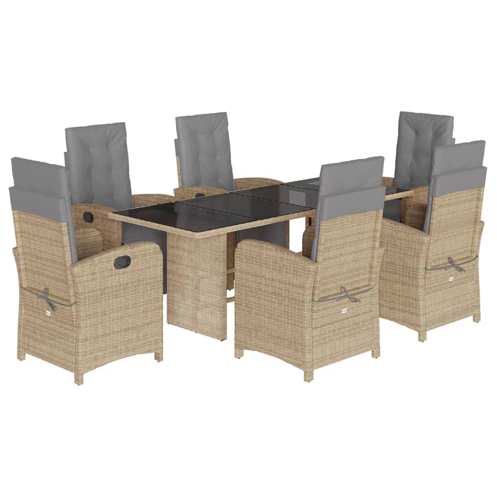7 Piece Garden Dining Set with Cushions Beige Poly Rattan