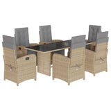 7 Piece Garden Dining Set with Cushions Beige Poly Rattan