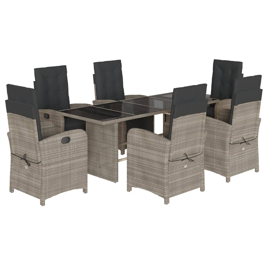 7 Piece Garden Dining Set with Cushions Light Grey Poly Rattan