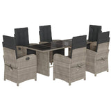 7 Piece Garden Dining Set with Cushions Light Grey Poly Rattan