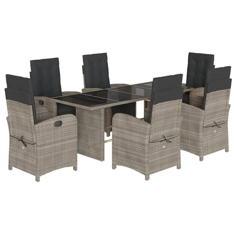 7 Piece Garden Dining Set with Cushions Light Grey Poly Rattan