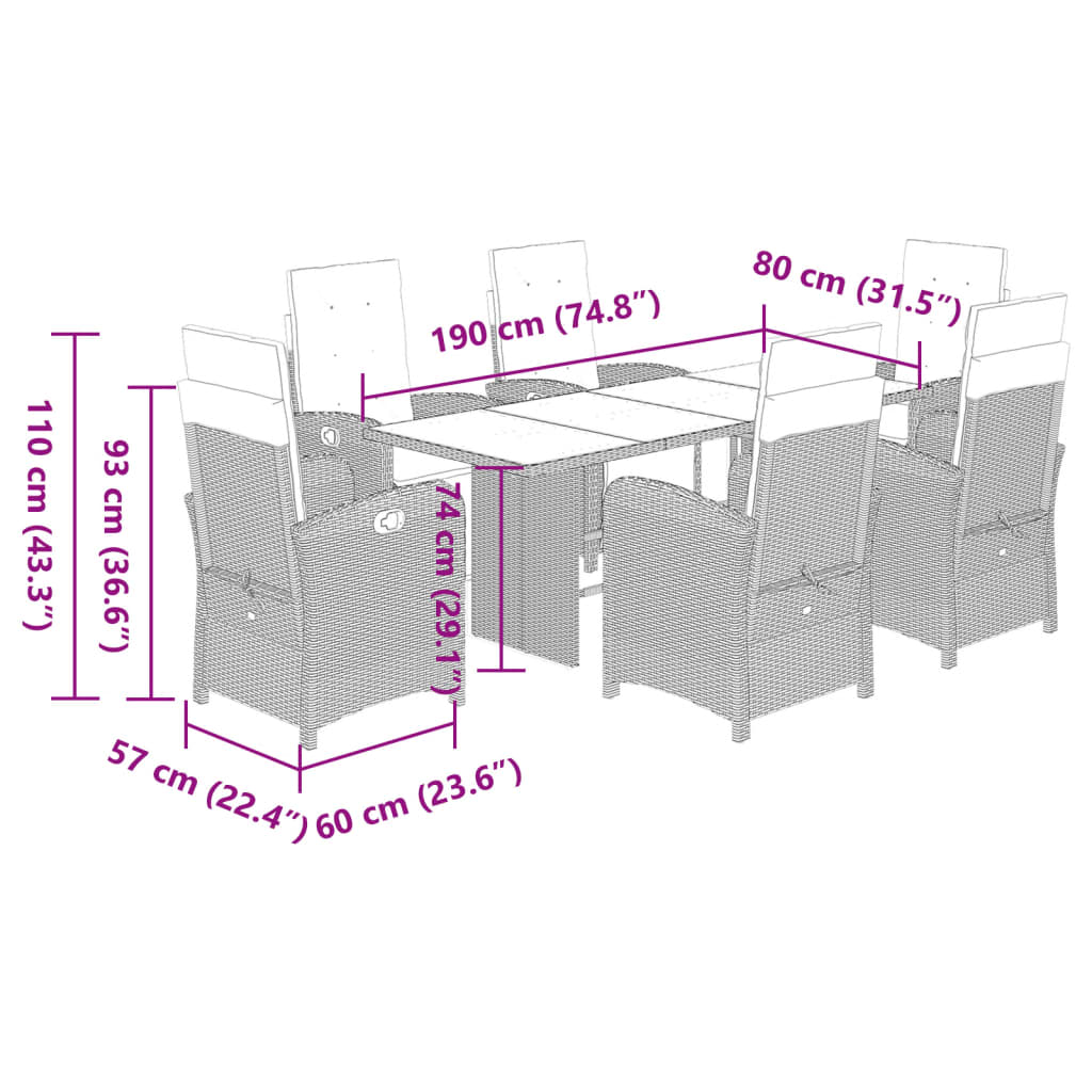 7 Piece Garden Dining Set with Cushions Light Grey Poly Rattan