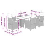 7 Piece Garden Dining Set with Cushions Light Grey Poly Rattan