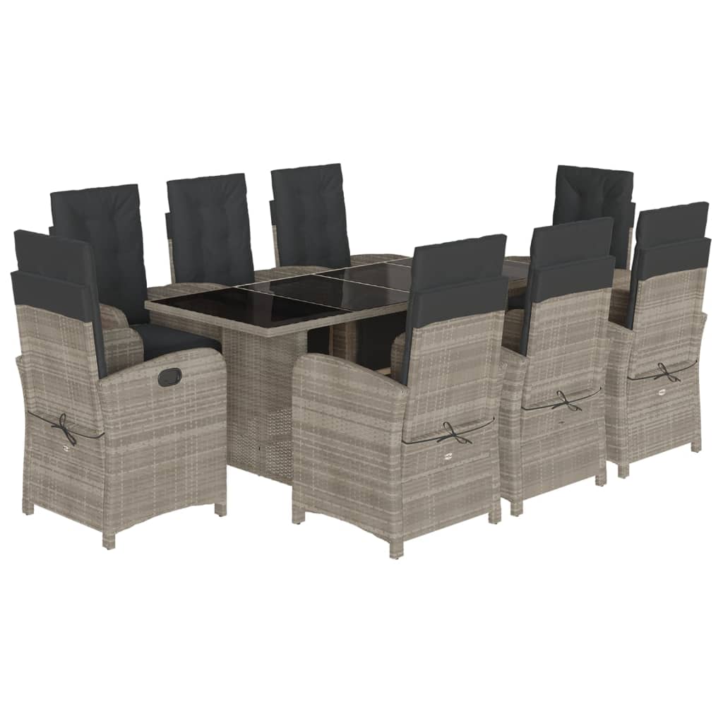 9 Piece Garden Dining Set with Cushions Light Grey Poly Rattan