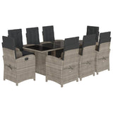 9 Piece Garden Dining Set with Cushions Light Grey Poly Rattan