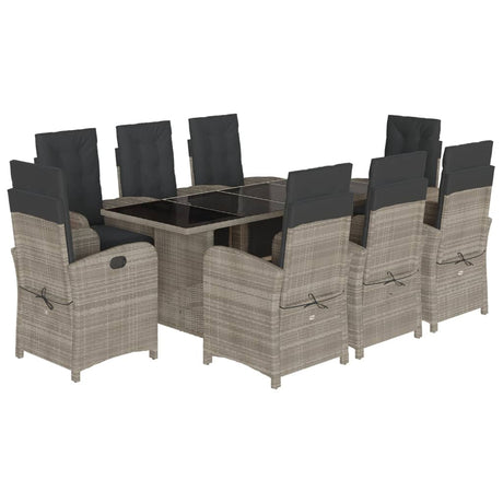 9 Piece Garden Dining Set with Cushions Light Grey Poly Rattan