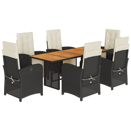 7 Piece Garden Dining Set with Cushions Black Poly Rattan