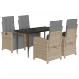 5 Piece Garden Dining Set with Cushions Beige Poly Rattan
