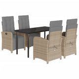 5 Piece Garden Dining Set with Cushions Beige Poly Rattan
