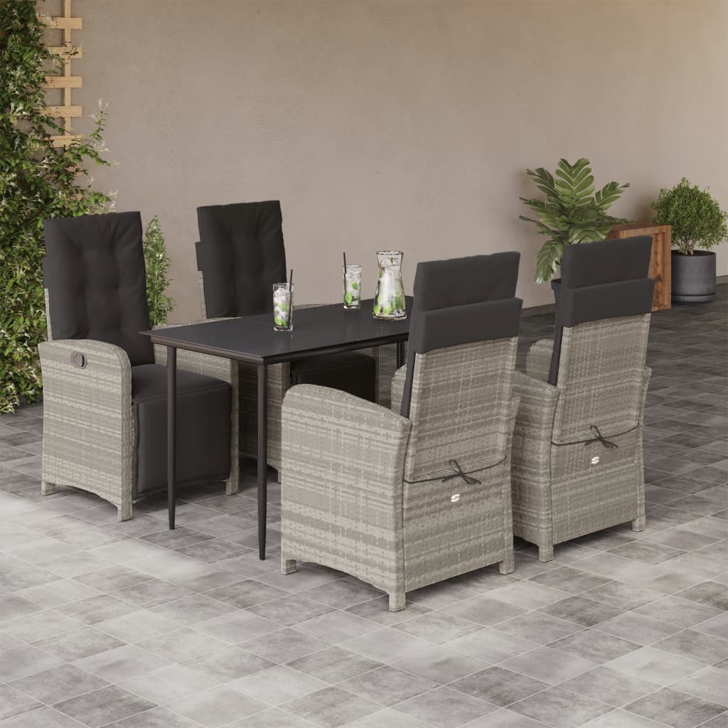 5 Piece Garden Dining Set with Cushions Light Grey Poly Rattan