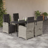 5 Piece Garden Dining Set with Cushions Light Grey Poly Rattan
