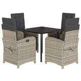 5 Piece Garden Dining Set with Cushions Light Grey Poly Rattan
