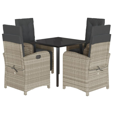 5 Piece Garden Dining Set with Cushions Light Grey Poly Rattan