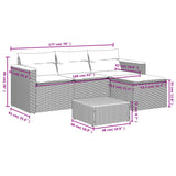 5 Piece Garden Sofa Set with Cushions Grey Poly Rattan Acacia