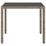 Garden Table with Glass Top Grey 90x90x75 cm Poly Rattan