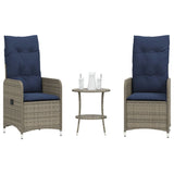 Reclining Garden Chairs 2 pcs with Table Grey Poly Rattan