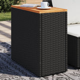 Garden Side Table with Wooden Top Black 58x27.5x55 cm Poly Rattan