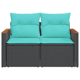 Garden Sofa with Cushions 2-Seater Black Poly Rattan