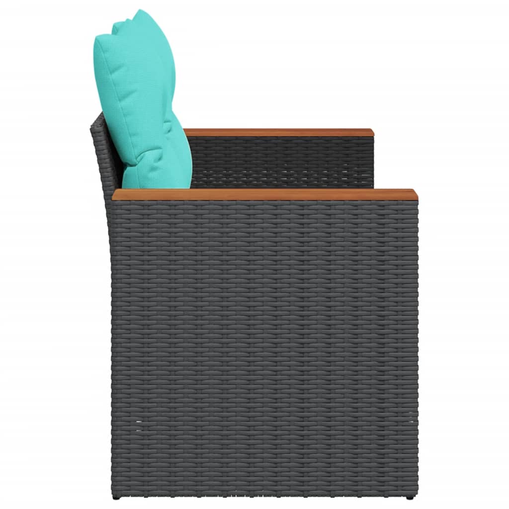 Garden Sofa with Cushions 2-Seater Black Poly Rattan