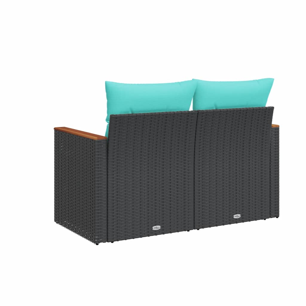Garden Sofa with Cushions 2-Seater Black Poly Rattan