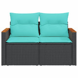 Garden Sofa with Cushions 2-Seater Black Poly Rattan