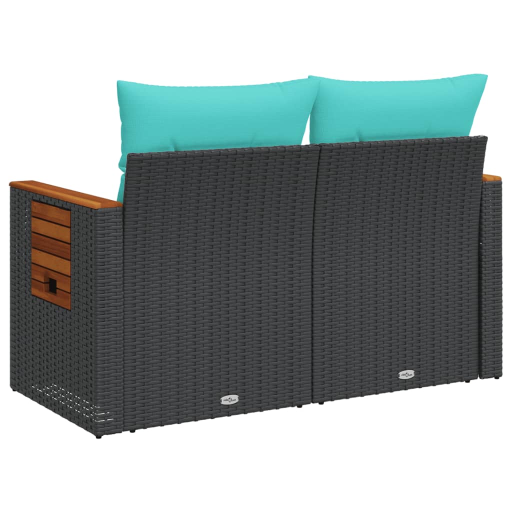 Garden Sofa with Cushions 2-Seater Black Poly Rattan
