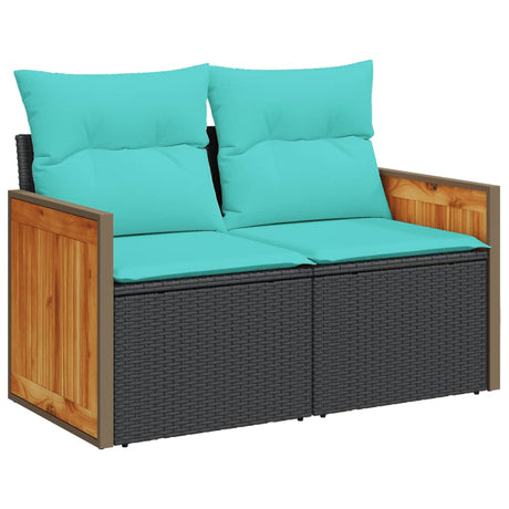 Garden Sofa with Cushions 2-Seater Black Poly Rattan