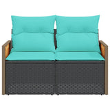 Garden Sofa with Cushions 2-Seater Black Poly Rattan