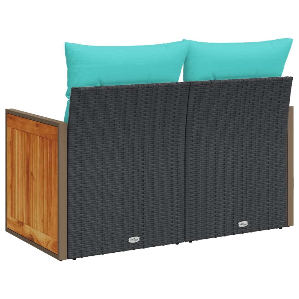 Garden Sofa with Cushions 2-Seater Black Poly Rattan