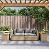 Garden Side Tables 2pcs Beige 55x34x37cm Poly Rattan Solid Wood