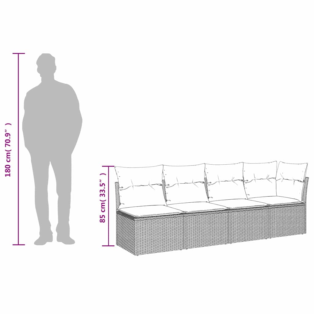 Garden Sofa with Cushion Grey 227 x 62 x 69cm Poly Rattan