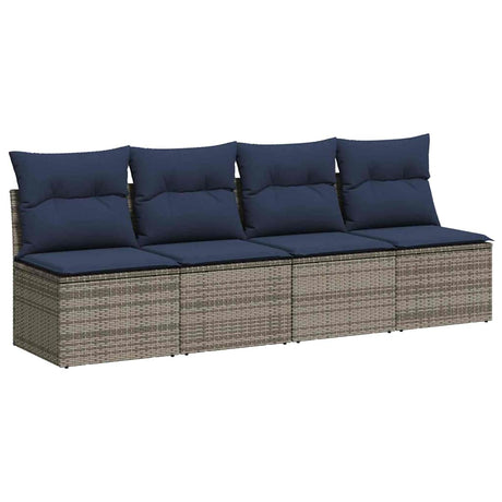 Garden Sofa with Cushions 4-Seater Grey Poly Rattan